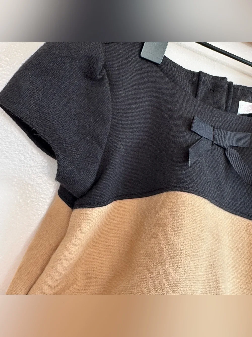 Janie and Jack Tan & Black Color Block Striped Dress w Bow Set w Bloomers 3-6 Mo